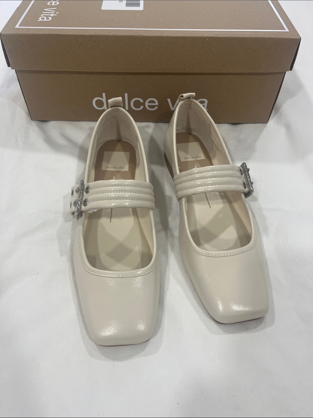 Dolce Vita Cream Double-Strap Mary Jane Flats with Buckle Detail